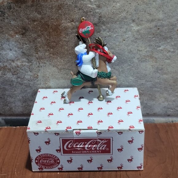 Coca Cola Ornament Polar Bear Carousel Reindeer Figurine 1997 - Picture 1 of 11